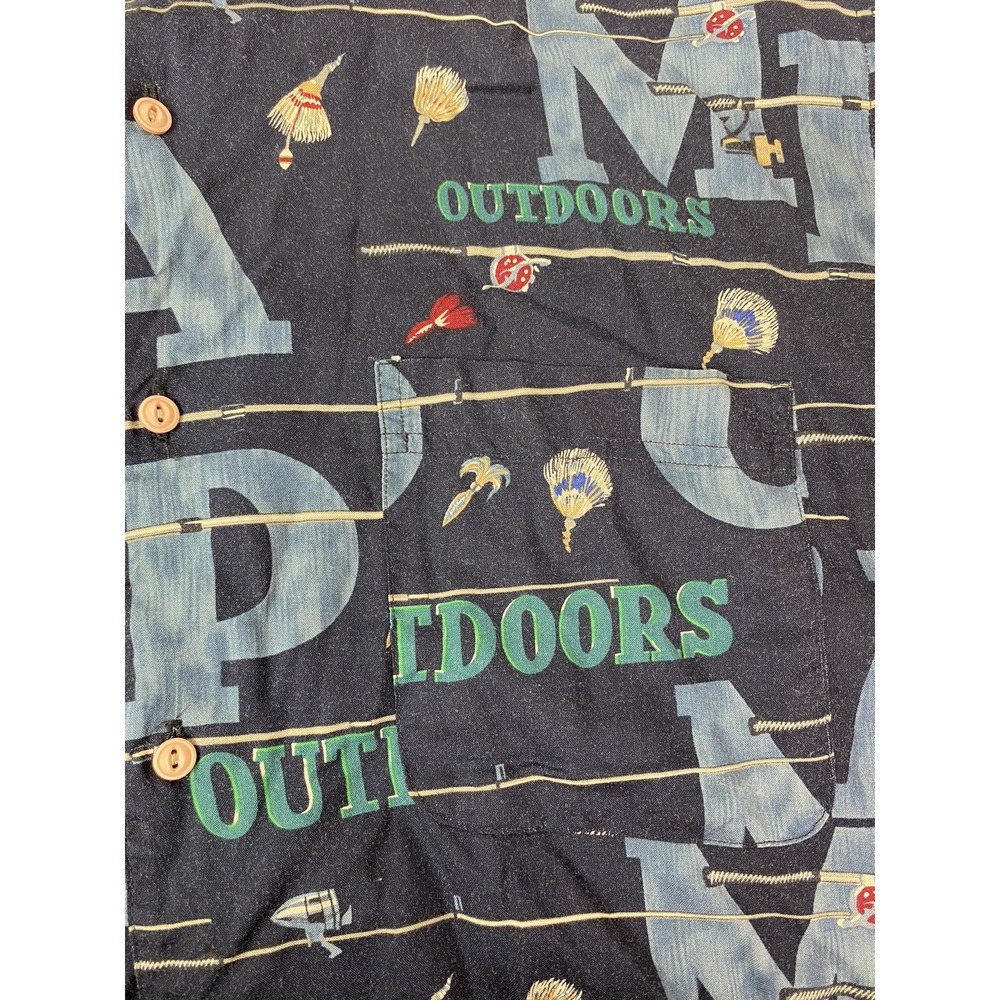 Pendleton Shirt Mens L Navy Camp Outdoors Fishing Lure Rayon Short Sleeve Button - Picture 4 of 5